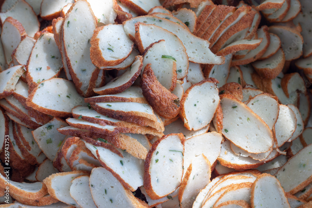Fish ball slice to prepare for cooking with sunlight. Fish ball slice to prepare for cooking with sunlight.