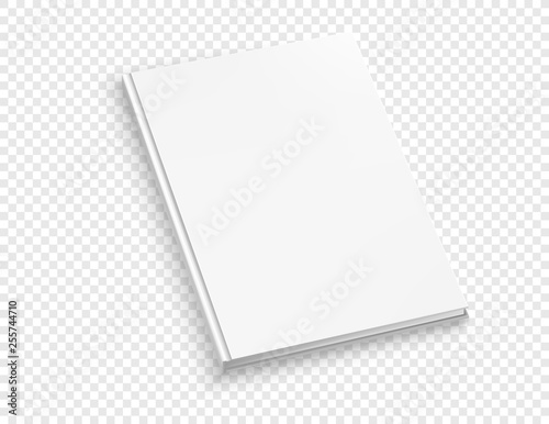 White thin hardcover book vector mock up isolated on transparent background.