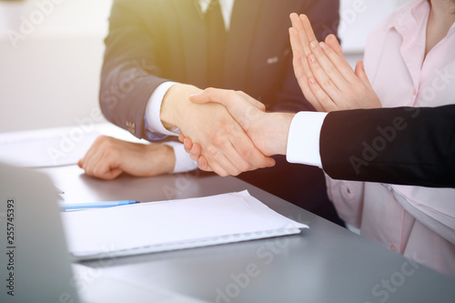 Business people shaking hands finishing up a meeting. Handshake at successful negotiation © rogerphoto