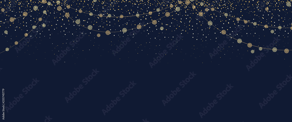 Vector illustration of light cords on a dark background. String Lights. Cheerful party and celebration