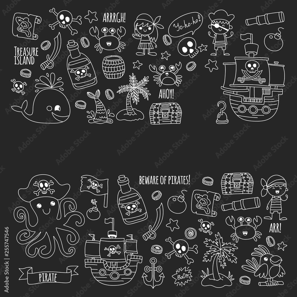 Vector pattern with pirate icons. Adventure, birthday party. Vector pattern with pirate icons. Adventure, birthday party.