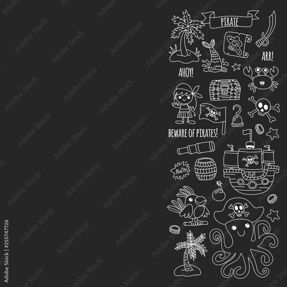 Vector pattern with pirate icons. Adventure, birthday party. Vector pattern with pirate icons. Adventure, birthday party.