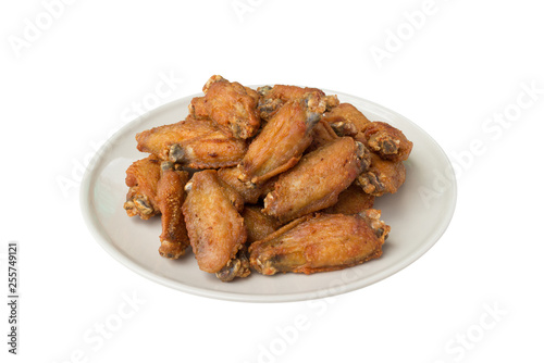 Fried chicken wings and crispy garlic isolated on white background