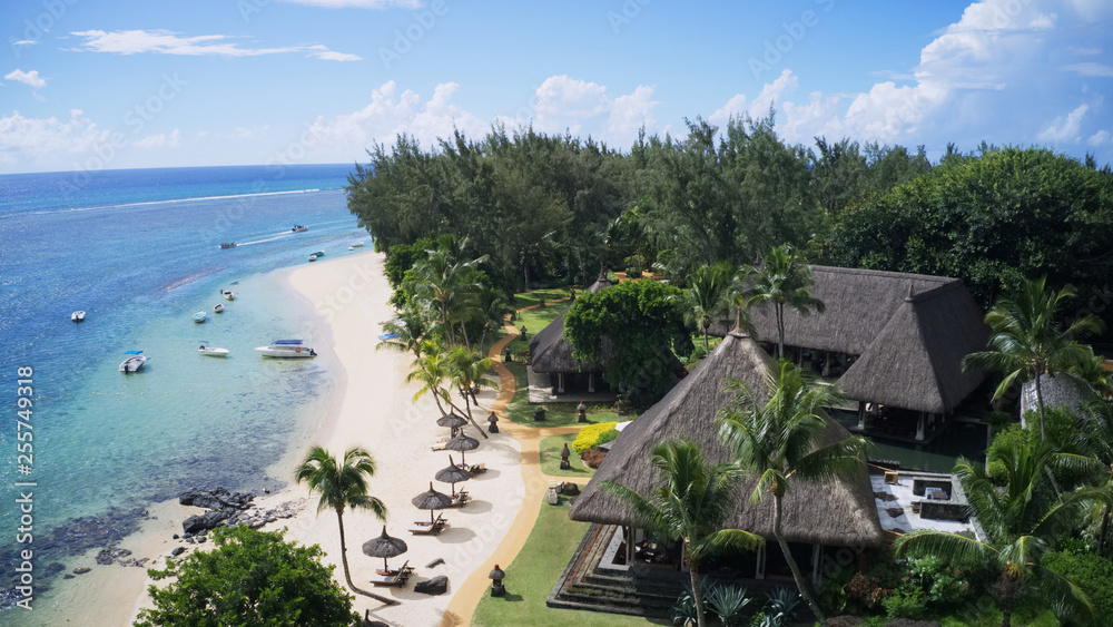 aerial view of a wonderful luxury tropical beach resort, Mauritius