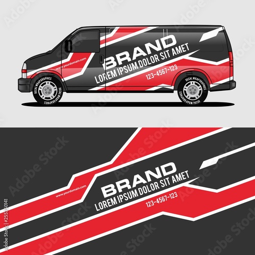 car livery red van wrap design wrapping sticker and decal design for corporate company branding vector