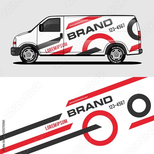car livery red van wrap design wrapping sticker and decal design for corporate company branding vector