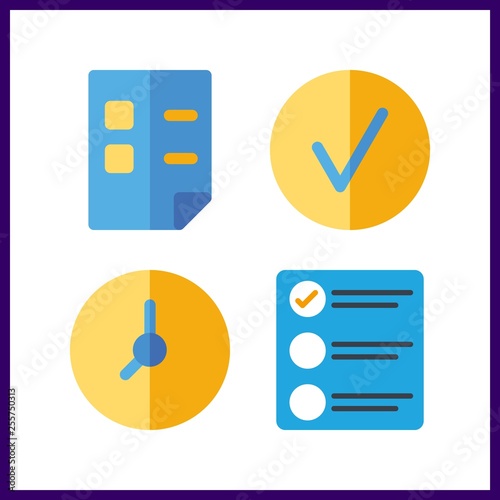 4 tick icon. Vector illustration tick set. clock and list icons for tick works © Orxan