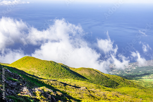 The Azores: View from Pico mountain, the highest peak in Portugal, towards the atlantic ocean.