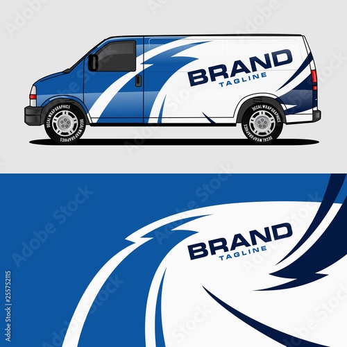 car livery blue van wrap design wrapping sticker and decal design for corporate company branding vector