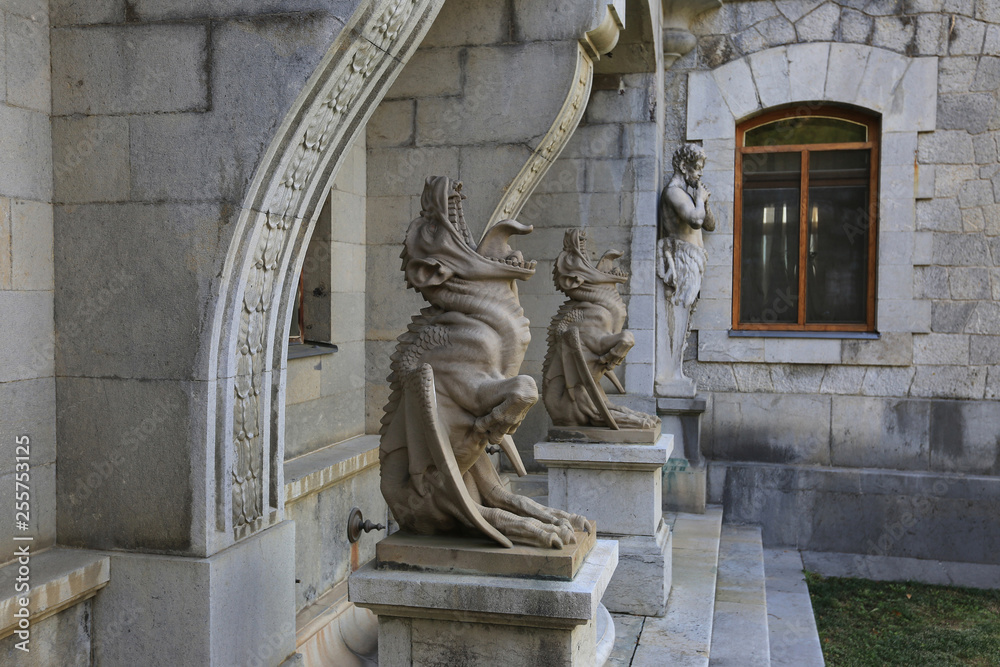 Sculptures of dragons near Massandra Palace in Crimea
