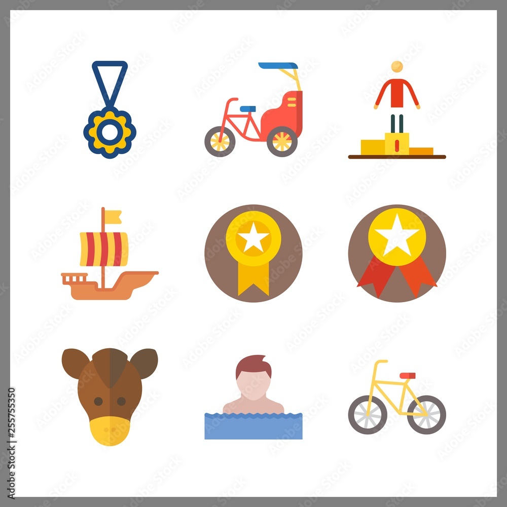 9 race icon. Vector illustration race set. horse and sailing boat icons for race works 9 race icon. Vector illustration race set. horse and sailing boat icons for race works