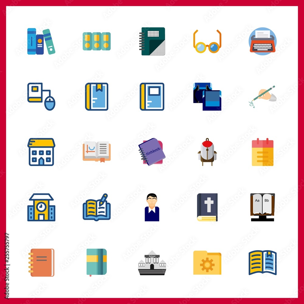 25 book icon. Vector illustration book set. folders and bible icons for book works