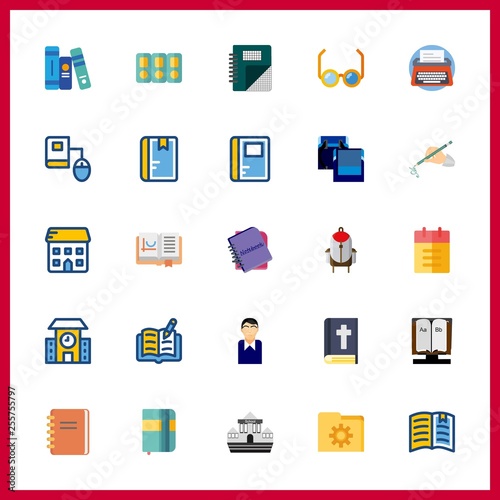 25 book icon. Vector illustration book set. folders and bible icons for book works