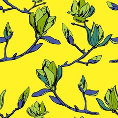 Fotobehang Geel patronen Magnoliatakken patroon botanisch ornament  © Наталья Куприянова