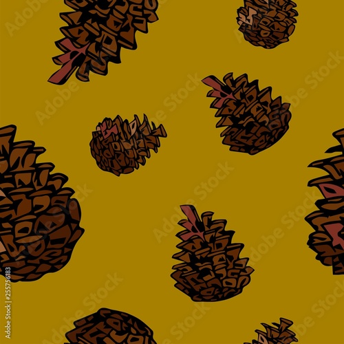 Vector pine cones seamless pattern. Decoration element