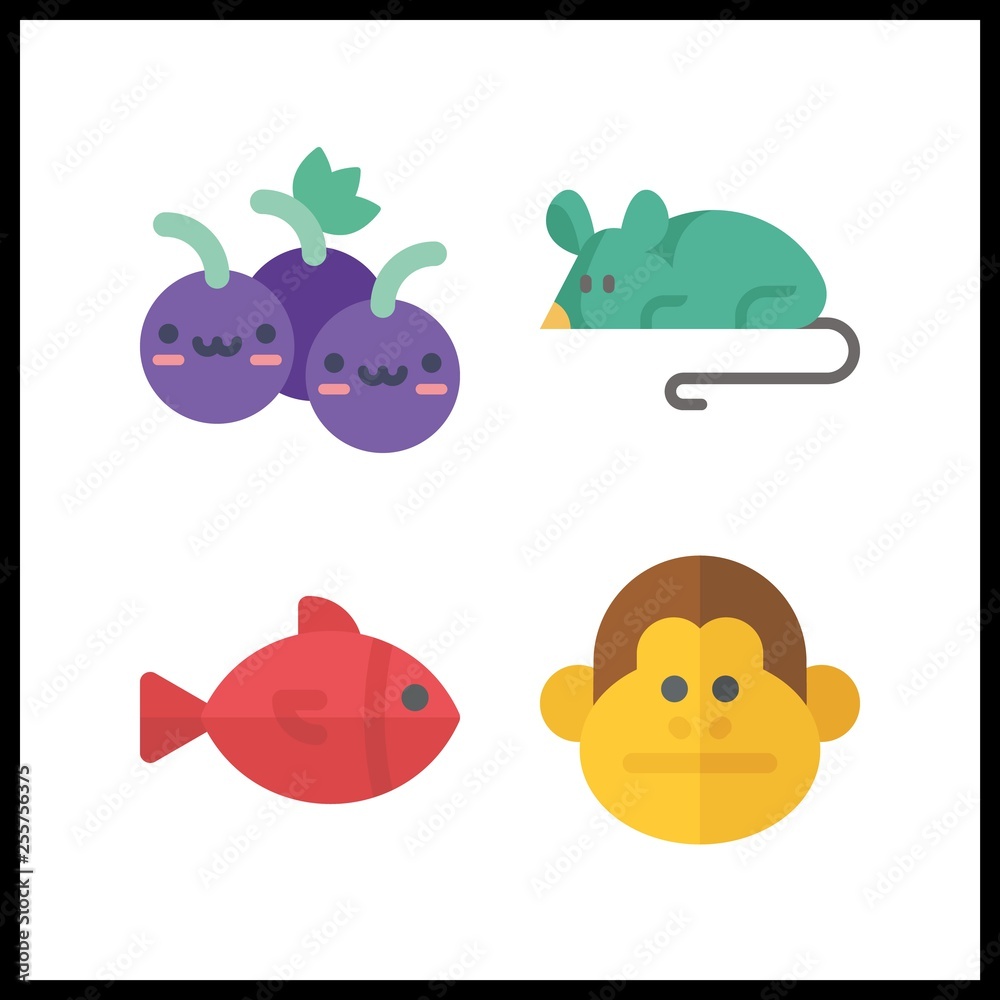4 small icon. Vector illustration small set. fish and grapes icons for small works