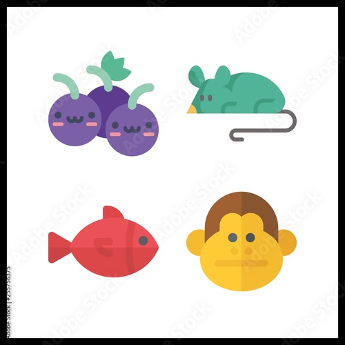 4 small icon. Vector illustration small set. fish and grapes icons for small works