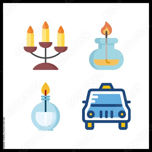 4 glowing icon. Vector illustration glowing set. burner and taxi icons for glowing works