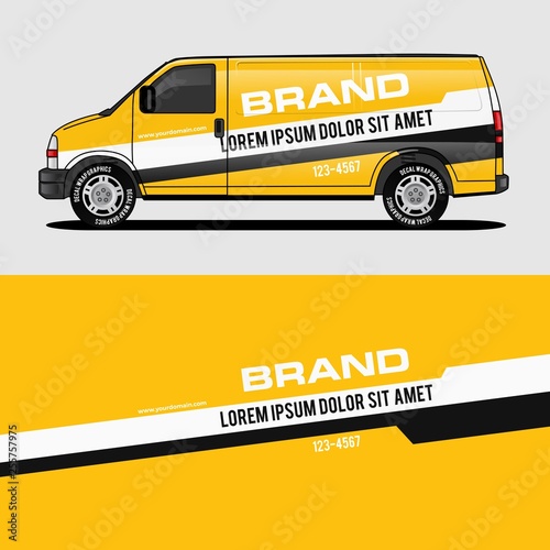 car livery yellow van wrap design wrapping sticker and decal design for corporate company branding vector