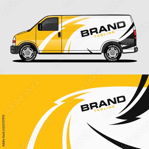 car livery yellow van wrap design wrapping sticker and decal design for corporate company branding vector