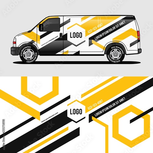 car livery yellow van wrap design wrapping sticker and decal design for corporate company branding vector