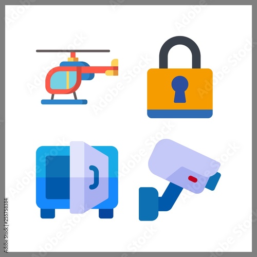 4 private icon. Vector illustration private set. padlock and helicopter icons for private works