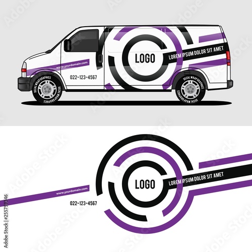 car livery purple van wrap design wrapping sticker and decal design for corporate company branding vector