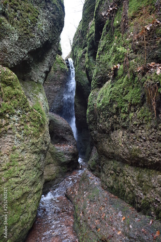 Beautiful waterfall at the Drachenschlucht dragon´s canyon in Eisenach, Thüringen in Germany