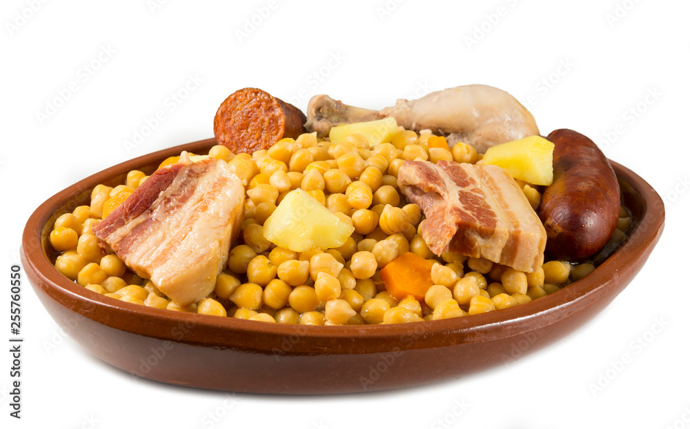 Cocido de garbanzos, gastronomía española foto de Stock