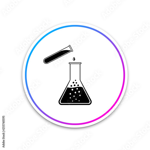 Test tube and flask - chemical laboratory test icon isolated on white background. Laboratory glassware sign. Circle white button. Vector Illustration