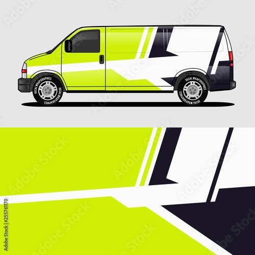 car livery lime green van wrap design wrapping sticker and decal design for corporate company branding vector