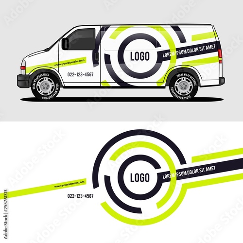 car livery lime green van wrap design wrapping sticker and decal design for corporate company branding vector
