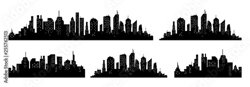 Fototapeta Miasto sylwetka wektor zestaw. Panorama miasta w tle. Kolekcja miejskich granic Skyline.