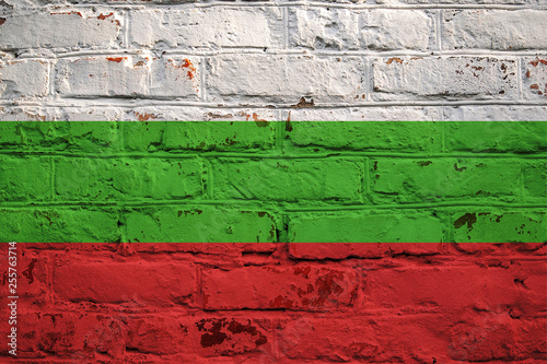 Bulgarian flag on brick wall background.