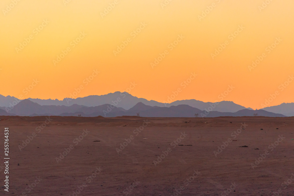 View of the Arabian desert in Egypt at sunset