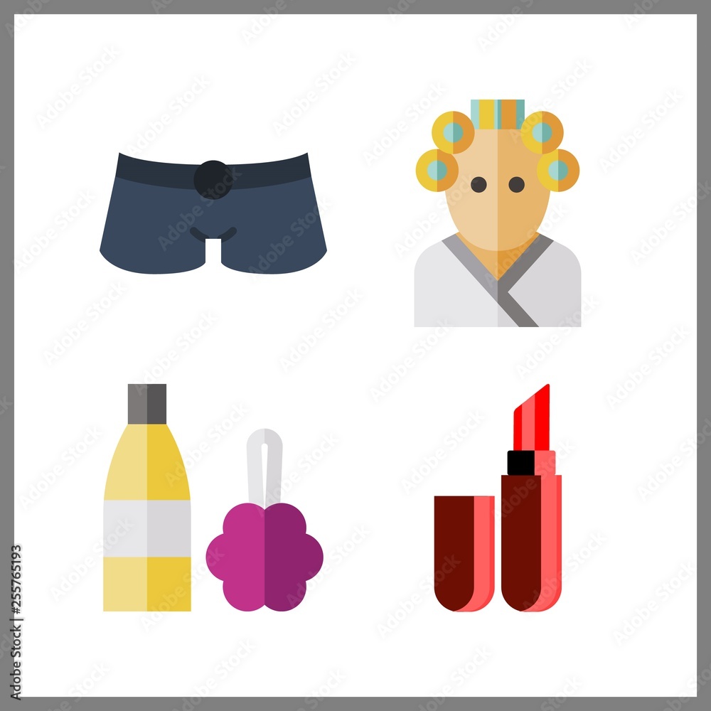 4 cosmetics icon. Vector illustration cosmetics set. shorts and lipstick icons for cosmetics works