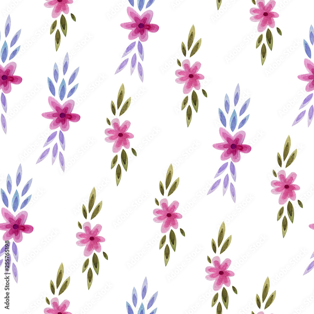 Seamless watercolor background of wildflowers.