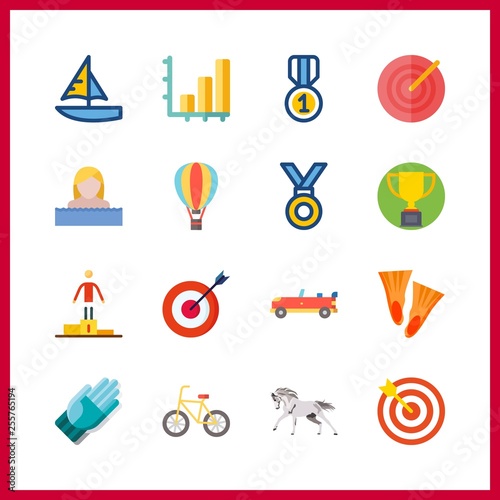 16 competition icon. Vector illustration competition set. bicycle and sport car icons for competition works