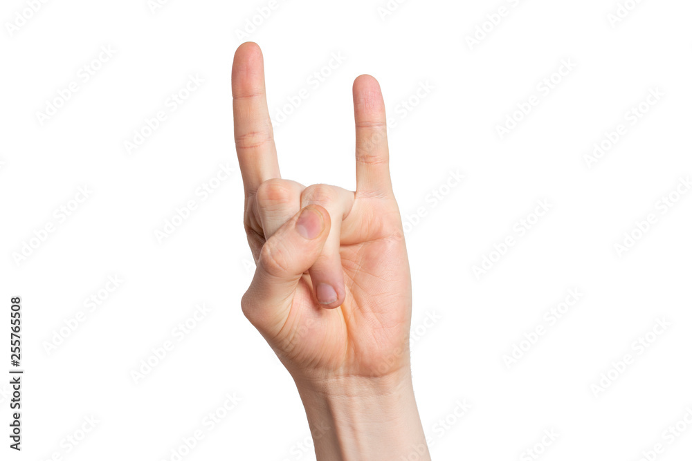 man hand show rock sign, goat gesture isolated on white background. man hand show rock sign, goat gesture isolated on white background.