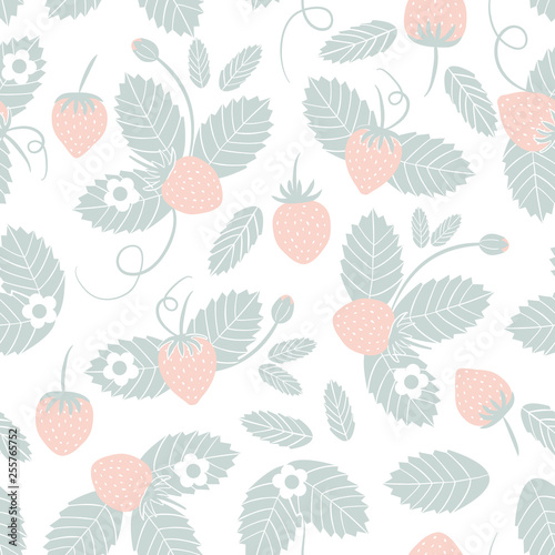 Vector seamless pattern with strawberry. Fresh berry background for textile, wrapping paper design. Good for healthy food, natural cosmetics, confectionery