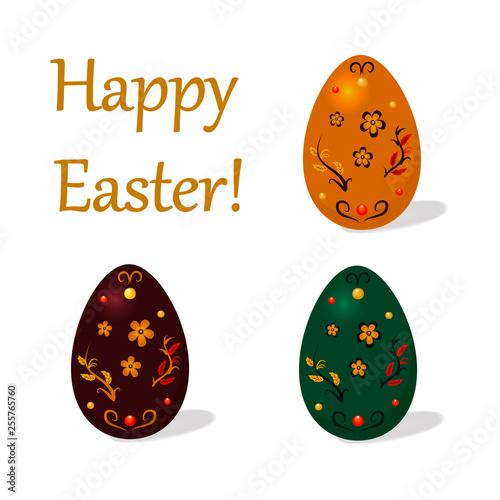 Set of Easter eggs decorated ethnic pattern, isolated on white background