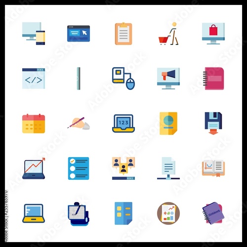 25 notebook icon. Vector illustration notebook set. electronic writing board and sharing archives icons for notebook works