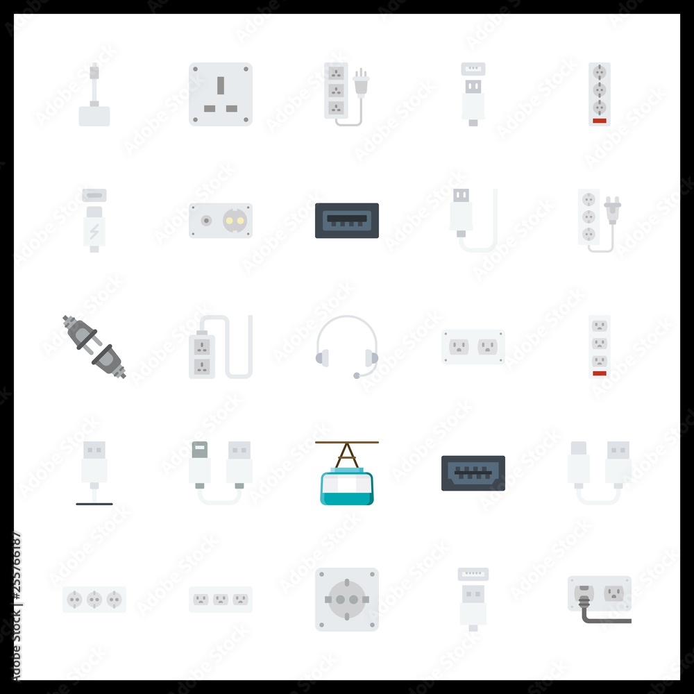 25 cable icon. Vector illustration cable set. usb cable and usb icons for cable works
