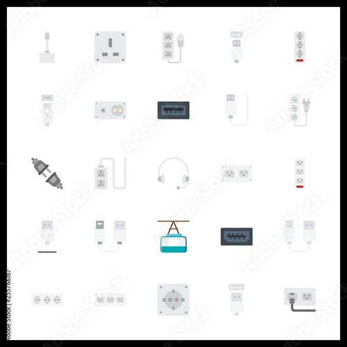 25 cable icon. Vector illustration cable set. usb cable and usb icons for cable works