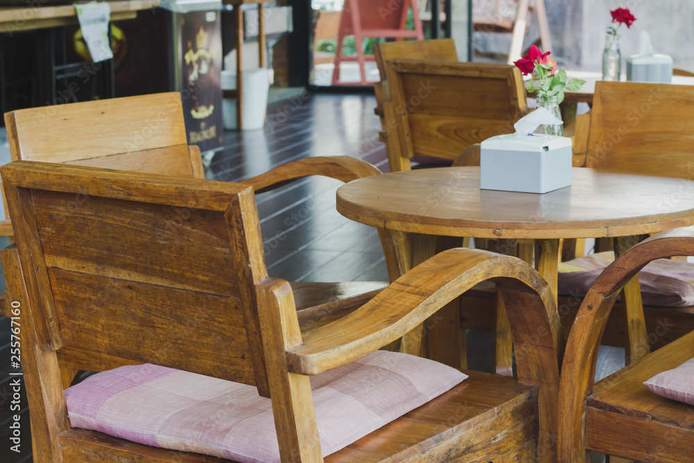 Wooden chair in a coffee shop Wooden chair in a coffee shop