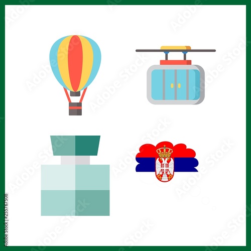 4 aerial icon. Vector illustration aerial set. hot air balloon and cable car icons for aerial works