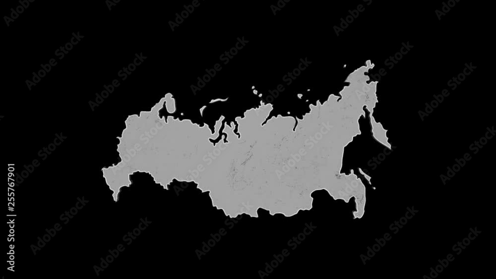 Russia rotating 3D country map animation. Glossy surface with reflections.