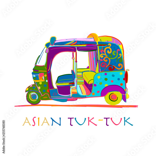 Tuktuk, motorbike asian taxi. Sketch for your design