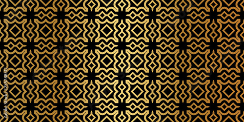 Geometric Seamless Pattern. Modern Traditional Geometric Ornament. Vector Illustration. For The Interior Design, Wallpaper, Decoration Print, Fill Pages, Invitation Card, Cover Book. Black gold color