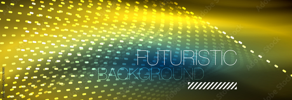 Glowing light particles in dark neon space, magic glow shiny abstract background Glowing light particles in dark neon space, magic glow shiny abstract background